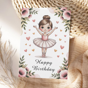 Girls Cute Personalised Ballerina Birthday  Card