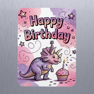 Girls Cute Personalised Dinosaur Birthday Magnet