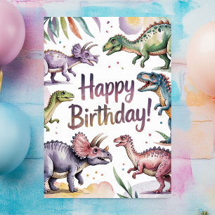Girls Cute Personalized Dinosaur Birthday Card