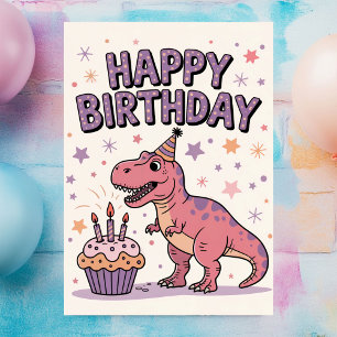 Girls Cute Personalized Dinosaur Birthday Card