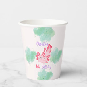 Girls Cute Pink Axolotl First Birthday Paper cup