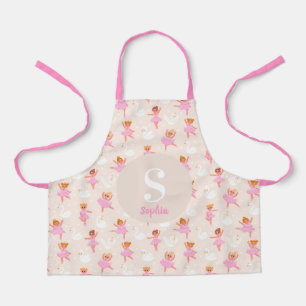Girls Cute Pink Ballerina Pattern Personalised Apr Apron