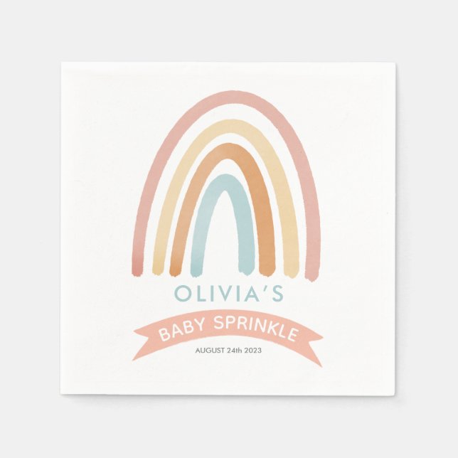Girls Cute Pink Boho Rainbow Baby Sprinkle Napkin (Front)