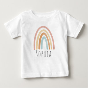 Girls Cute Pink Boho Watercolor Rainbow Baby T-Shirt