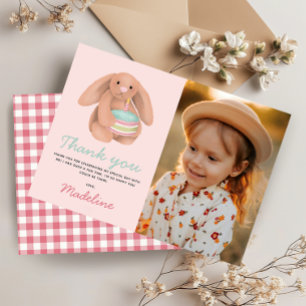 Girls Cute Pink Bunny Photo Kids Birthday Thank You Card