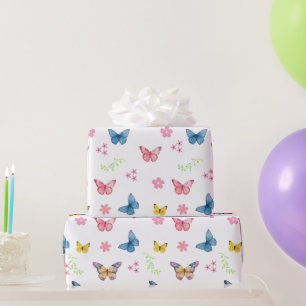 Girls Cute Pink Butterfly Pattern Kids Birthday  Wrapping Paper