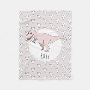 Girls Cute Pink Dinosaur Cartoon and Name Kids Fleece Blanket
