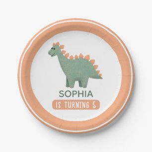 Girls Cute Pink Dinosaur Kids Birthday Paper Plate