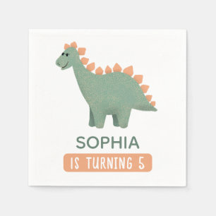 Girls Cute Pink Dinosaur Kids Dino Birthday Napkin