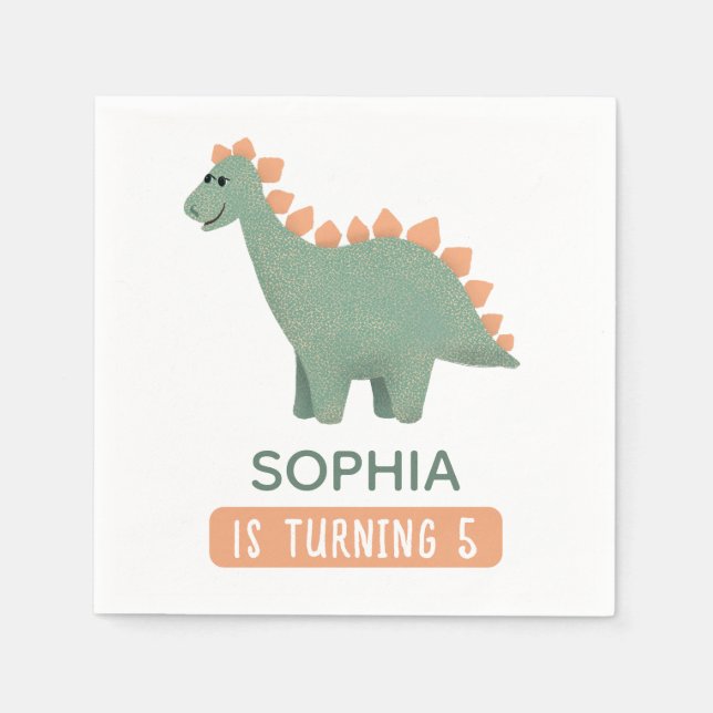 Girls Cute Pink Dinosaur Kids Dino Birthday Napkin (Front)