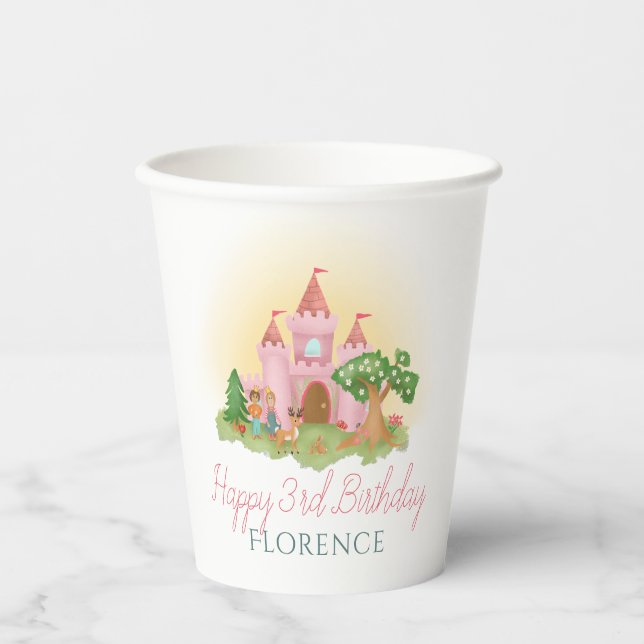 Girls Cute Pink Fairytale Princess Birthday Paper Cups (Front)