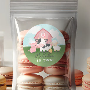 Girls Cute Pink Farm Animal Kids Birthday Classic Round Sticker