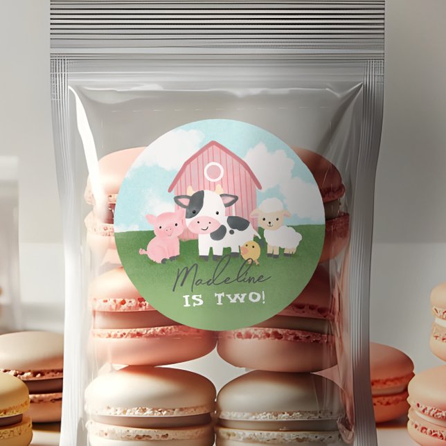 Girls Cute Pink Farm Animal Kids Birthday Classic Round Sticker (Creator Uploaded)