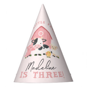 Girls Cute Pink Farm Birthday Party Hat