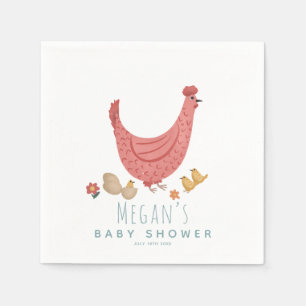 Girls Cute Pink Farm Chicken Baby Shower Napkin