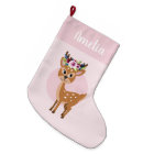 Girls Cute Pink Floral Deer & Name Kids