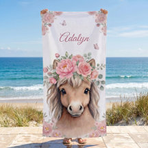 Girls Cute Pink Floral Horse Personalised Name