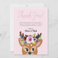 Girls Cute Pink Floral Woodland Deer Baby Shower