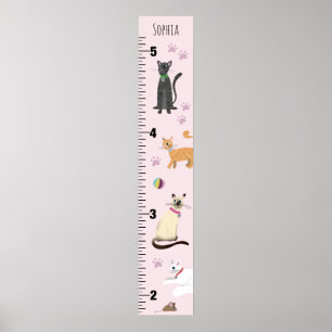 Girls Cute Pink Kitty Cat Cartoon Growth Chart