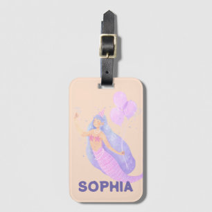 Girls Cute Pink Mermaid Name Personalised Kids Luggage Tag