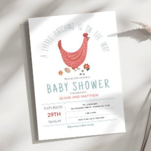 Girls Cute Pink Modern Farm Chicken Baby Shower Invitation