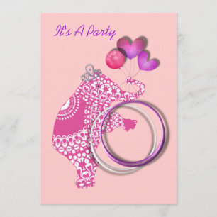 Girls Cute Pink Princess Elephant Party Invitation