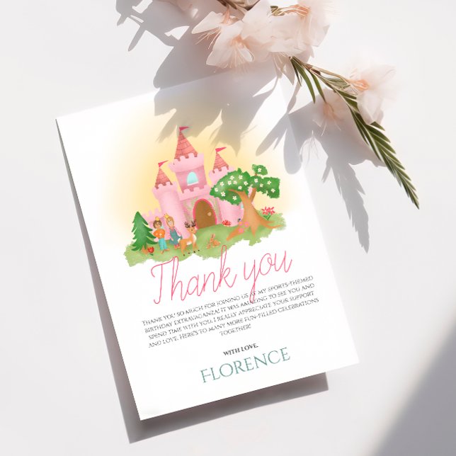 Girls Cute Pink Princess Kids Birthday Thank You Card (Creator Uploaded)