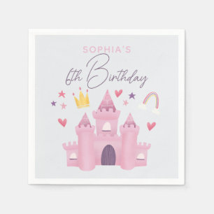 Girls Cute Pink Princess Palace Kids 6th Birthday Napkin