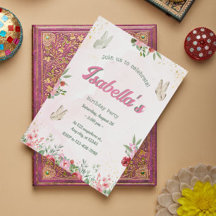 Girls Cute Pink Purple Butterfly Kids Birthday Invitation