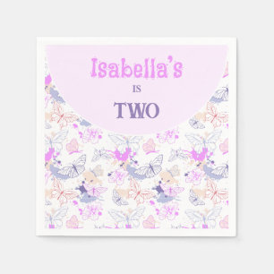 Girls Cute Pink Purple Butterfly Kids Birthday Napkin