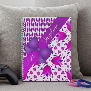 Girls Cute Pink Purple Flowers And Bow  Planner