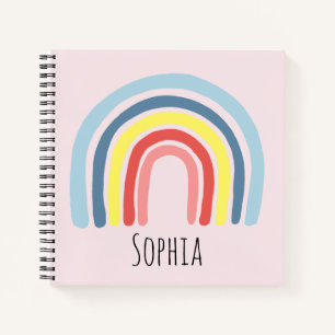Girls Cute Pink Rainbow and Name Kids Notebook