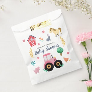 Girls Cute Pink Rustic Farm Tractor Baby Shower Favour Bags
