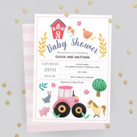 Girls Cute Pink Rustic Farm Tractor Baby Shower