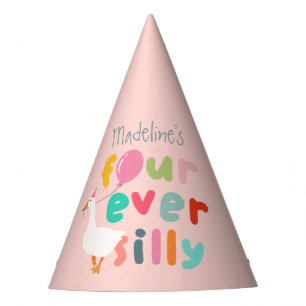 Girls Cute Pink Silly Goose 4th Birthday Party Hat