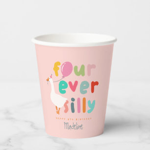 Girls Cute Pink Silly Goose 4th Birthday Party Paper Cups