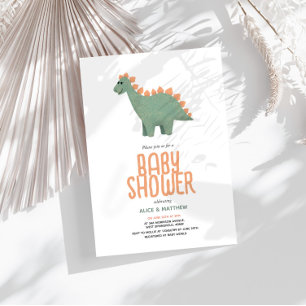 Girls Cute Pink T-Rex Dinosaur Flowers Baby Shower Invitation