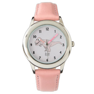 Girls Cute Pink T-Rex Dinosaur Kids with Name Kids Watch