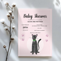 Girls Cute Pink Tabby Cat Cartoon Baby Shower
