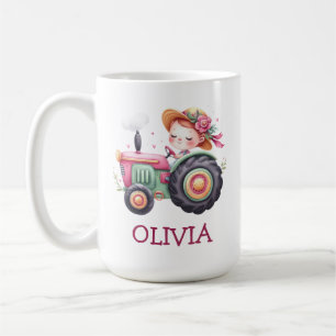 Girls Cute Pink Tractor Personalised Coffee Mug