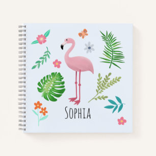 Girls Cute Pink Tropical Flamingo & Flowers Kids Notebook