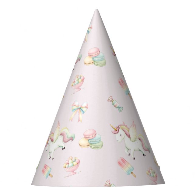Girls Cute Pink Unicorn Birthday Party Hat (Front)