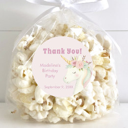 Girls Cute Pink Unicorn Birthday Thank You Classic Round Sticker