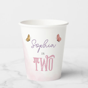 Girls Cute Pink Watercolor Butterfly Kids Birthday Paper Cups