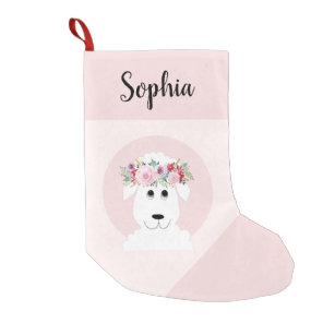 Girls Cute Pink Watercolor Flowers Sheep  Small Christmas Stocking