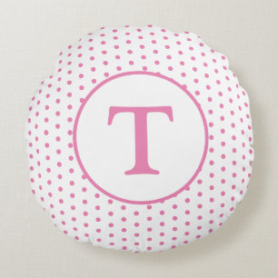 Girls' Cute Pink & White Polka-Dot Round Pillow