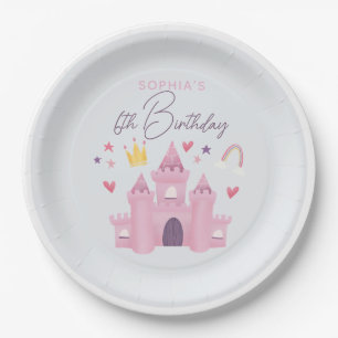 Girls Cute Princess Palace Kids 6th Birthday Paper Plate