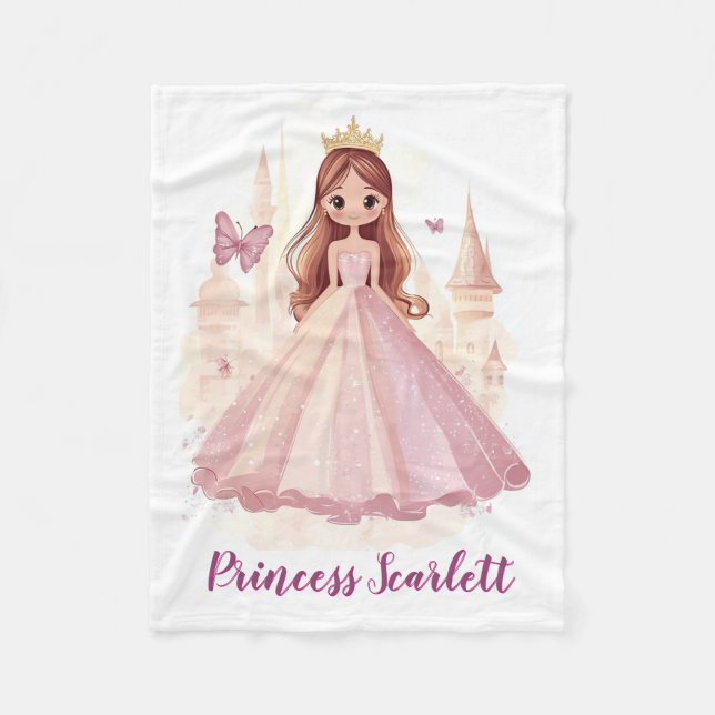 Girls Cute Princess Sparkle Personalised Pink Fleece Blanket (Front)