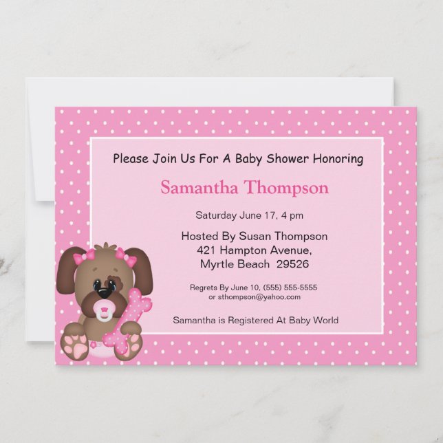 Girls  Cute Puppy Dog Baby Shower Invitation (Front)