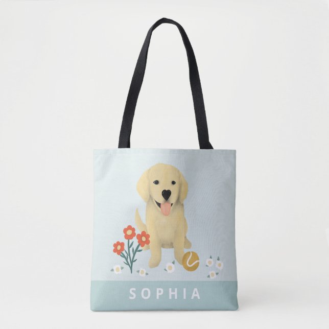 Girls Cute Puppy Dog Floral Kids Tote Bag (Front)